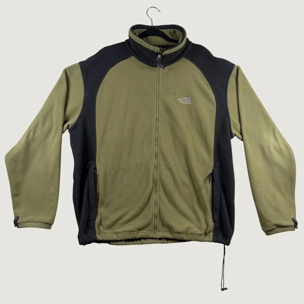 The North Face Mens XL Full Zip Thermal Fleece Jacket Olive Green Gray Hiking